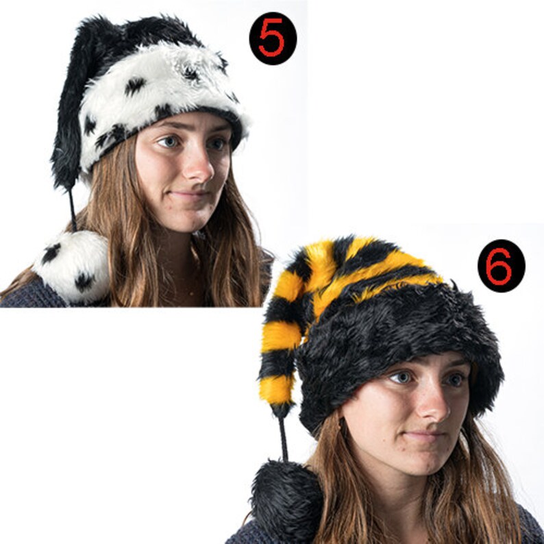 Xmas Santa Hat handmade from gorgeous plush Faux Fur fabric, Cruella Dalmatian, Leopard, Tiger, Cow, Elf a festive winter must have! image 4