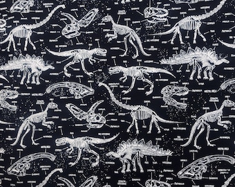 Glow in the dark dinosaur skeleton designer bandana, chemo wear for children and adults, 100% Cotton Fabric paleontologist