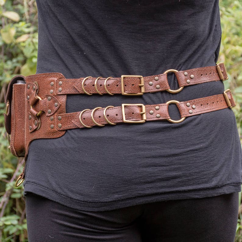 Useful and stylish Handmade Leather Utility Pouch Belt hip belt pocket festival steampunk larp cogs gifts for him, gifts for her image 2