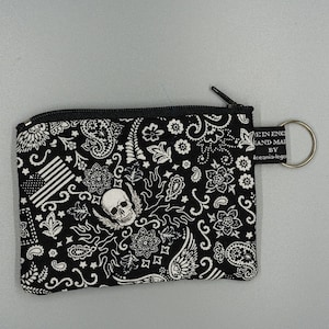 Calaveras con alas de ángel y monederos de monedas de diseño con bandera de EE. UU. Hechos a mano de 100% algodón, ideales para tarjetas de efectivo, monedas, Calaveras Góticas Muertos