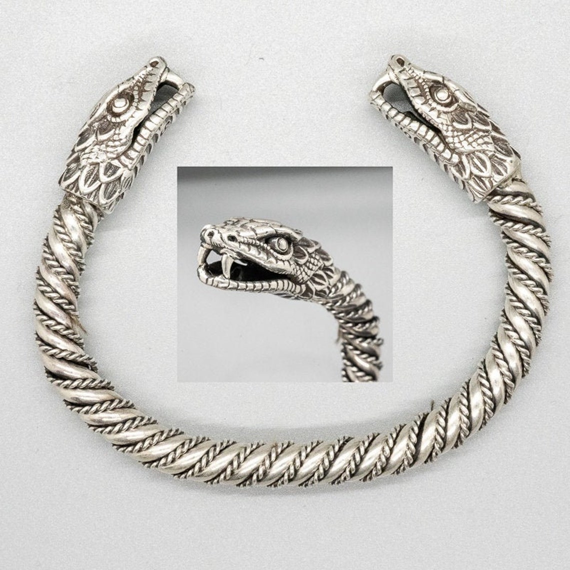 Beautifully Hand Crafted Snake Head Silver .925 Torc Bangle | Etsy