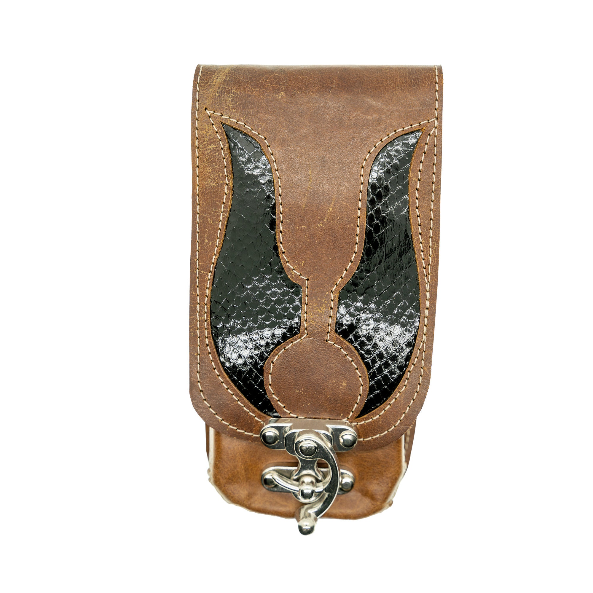 Leather and Real Python Snakeskin Mobile Phone Cell Pouch With a Metal ...