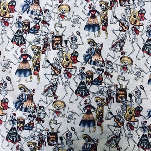 Day of the Dead Dancing Band Bandana Headband Hair Tie Dog Bandana Chemowear Turban Fabric Scarf Flowers 100% Cotton Fabric