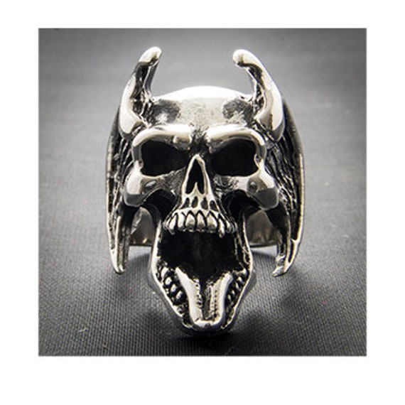 Devil Skull Ring .925 Solid Sterling Silver Witch, Devil Worship
