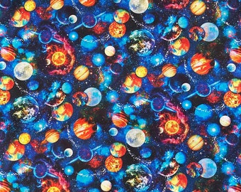 Preciosa tela/material de diseño Galaxy 100% algodón de Timeless Treasures, planetas, espacio, cosmos, universo.
