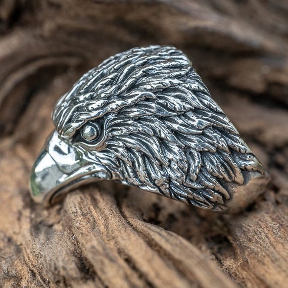 Golden Eagle Head Ring .925 Sterling Silver. Southwest Native 