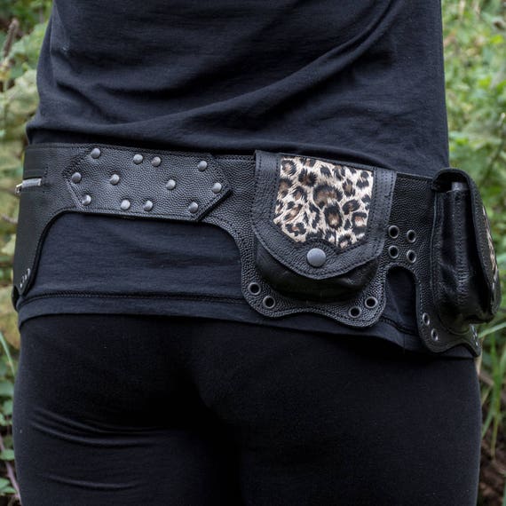 Awesome Leather Utility Pouch Belt Leopard Print Handmade