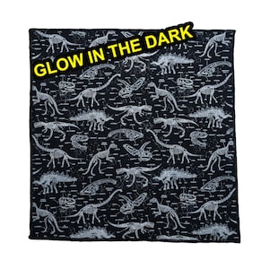 Glow in the dark dinosaur skeleton designer bandana, chemo wear for children and adults, 100% Cotton Fabric paleontologist