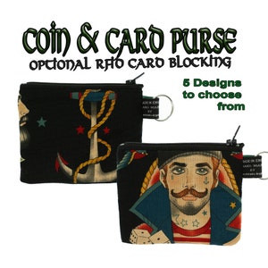 Diseño Anchors Away ~ Monedero hecho a mano ~ ideal para tarjetas de efectivo, monedas Regalo ideal ~ Pantalla de protección de tarjeta RFID opcional ~ Marineros tatuados