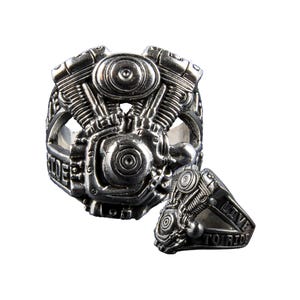 Anillo de motor, Live to Ride, plata de ley maciza 925, gran anillo de motociclista, pagano, gótico