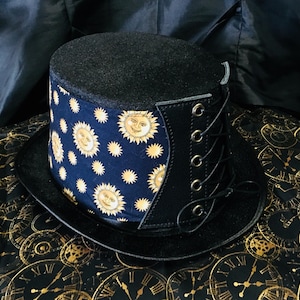 Steampunk Hat Victorian Corset Gothic Tophat Celestial Suns Leather Fabric