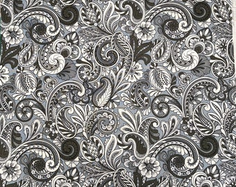 Beautiful Monochrome Paisley baroque pattern on this gorgeous designer bandana headband 100% Cotton Fabric