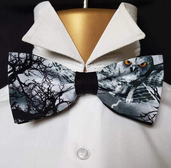 Awesome Gothic Fabric an Owl in Flight in a Moonlit Forest on Bow Tie Hair Bow or Necktie Perfect for Graduation Prom or Wedding Cotton Etsy UK