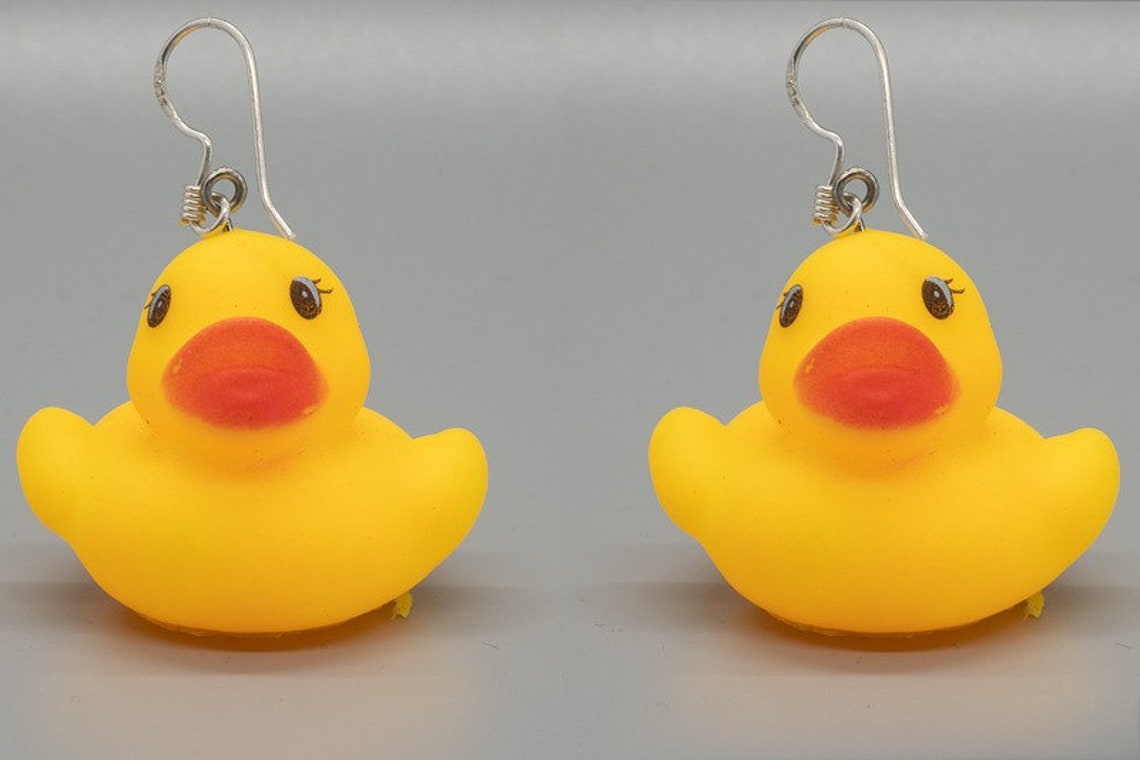 Cute Rubber Duck Earrings Attached to 925 Sterling Silver Etsy