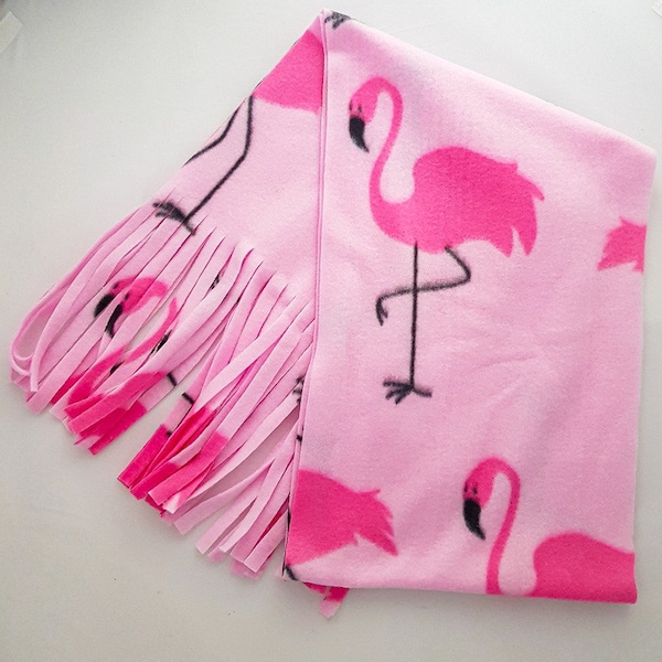 Very cute, very pink flamingo design on our handmade anti pill polar fleece scarf.  Ultra soft and warm fabric