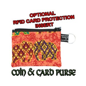 Mandala Elephants ~ Monedero hecho a mano ~ 100% Algodón ideal para tarjetas de efectivo, monedas Regalo ideal ~ con pantalla de protección de tarjeta RFID opcional Tailandia