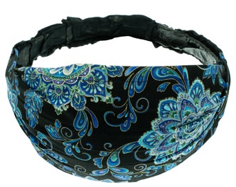 Beautiful Paisley Design in shades of blue ~ Handmade elasticated headband, either wear it wide or thin ~ bandana, chemo wear