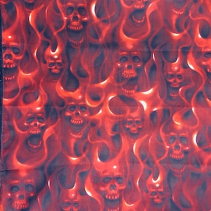 Flaming Skulls 100% Cotton Fabric Alexander Henry material perfect for Face Mask