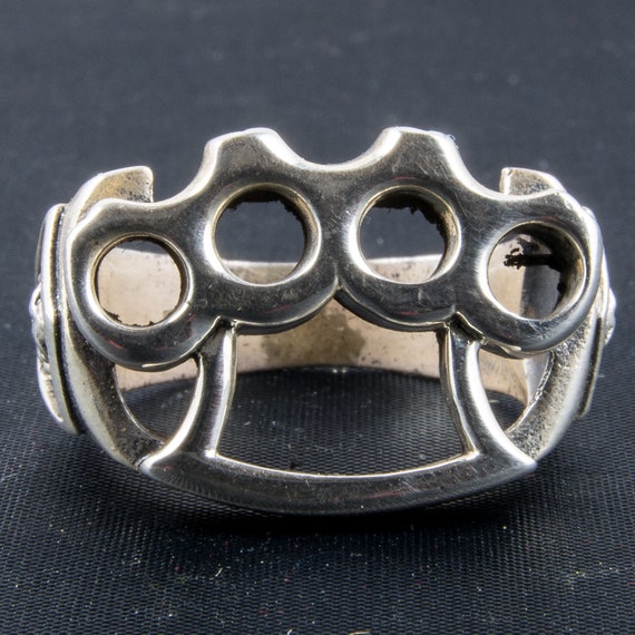 Knuckle Duster Ring .925 Solid Sterling Silver Metal, Boxing, Fighter  Fighting Pirate Skull & Crossbones Biker Gothic Viking Punk 
