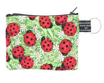 Lovely design with a field of ladybirds & daisies ~ Handmade  Purse ~ Timeless 100% Cotton great for cash cards coins Ideal Gift Fun Design