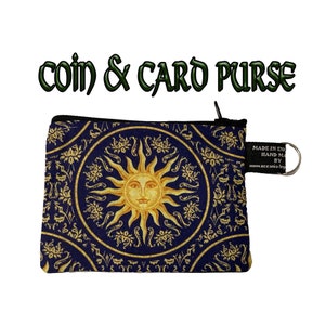 Beautifully detailed regal celestial sun & gold leaf Design Coin Purse Handmade from 100% Cotton Fabric great for cash cards Ideal Gift