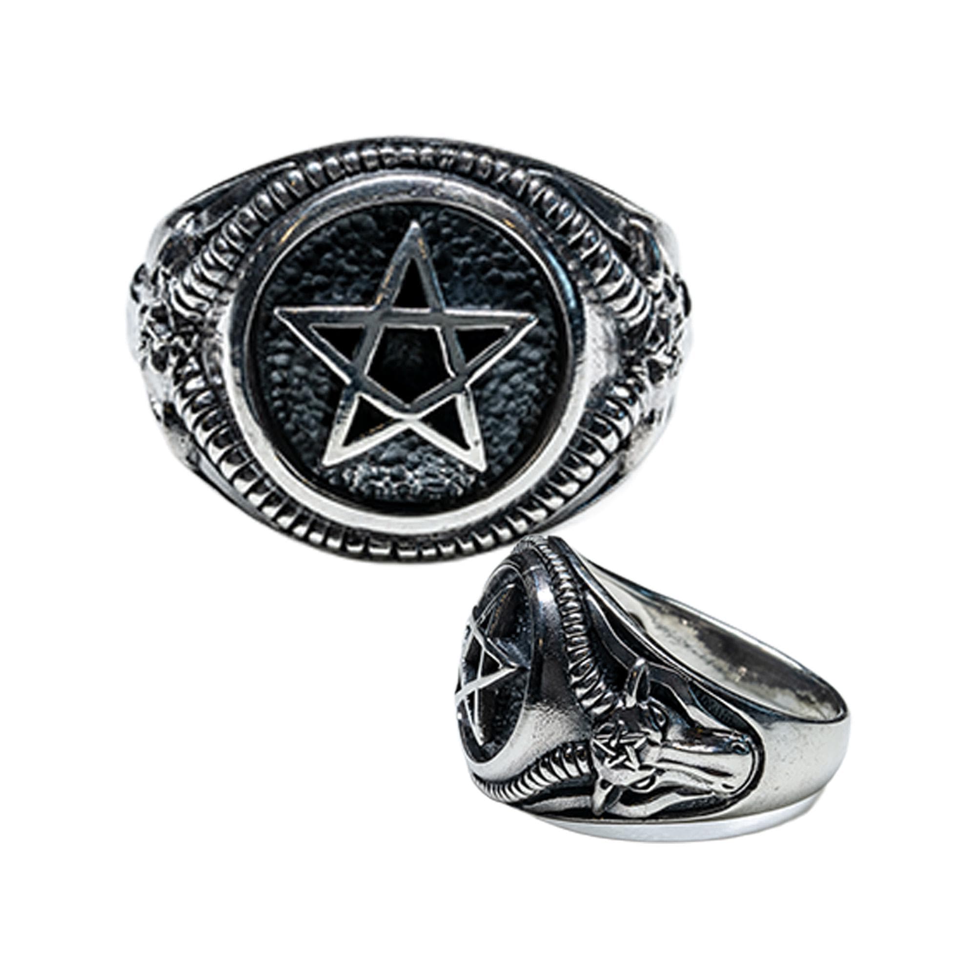 Baphomet Goat Skull & Pentagram Ring. .925 Sterling Silver Ring 