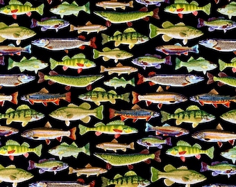 Fat Quarter Great design with a variety of fish Timeless Treasures 100% Cotton Fabric perfect for  anglers or fish aquarium tank owners