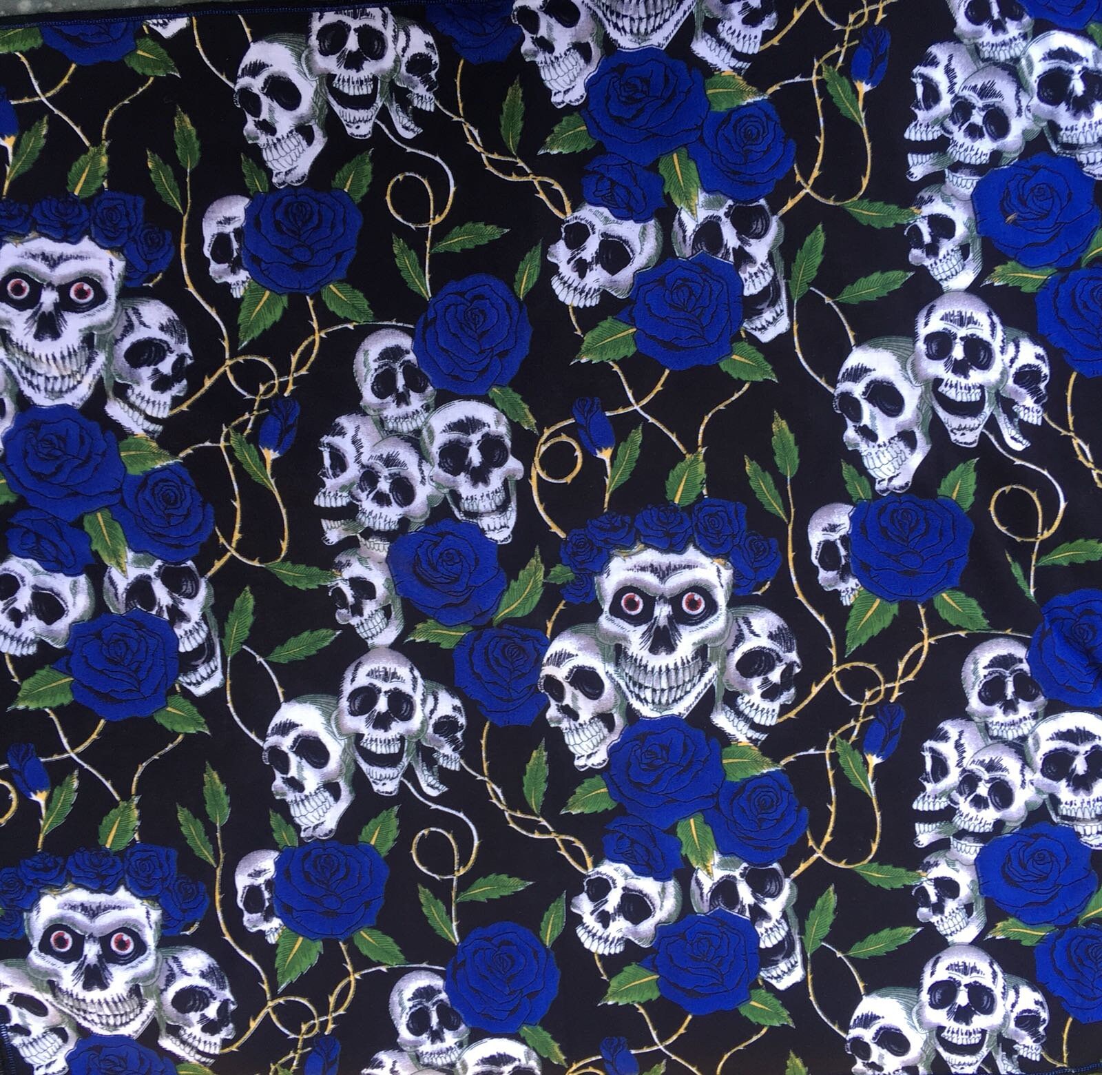 Day of the Dead Skulls & Blue Roses Designer Bandana