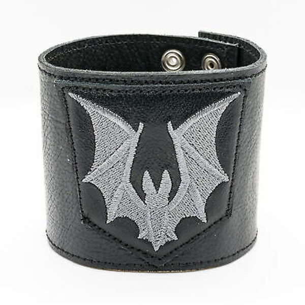 Flying Bat Leather wristband handcrafted from upcycled leather. Great gift for men and women