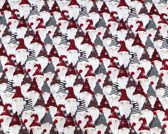Tissu de Noël rouge festif gonk/suédois Tomte Gnome 100 % coton idéal pour confectionner des vêtements, des costumes et des accessoires