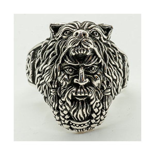 Awesome details on our Viking Wolf Headdress .925 solid sterling silver Ring Biker Gothic Odin Thor God Celtic