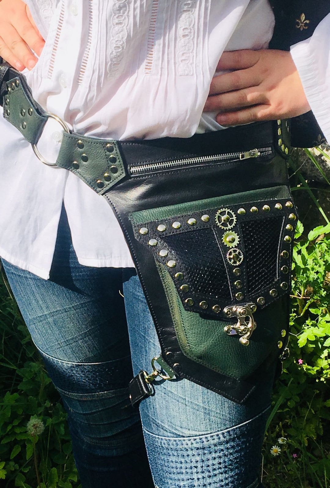 Leather & Snakeskin Festival Utility Belt Leg Strap Steampunk Etsy