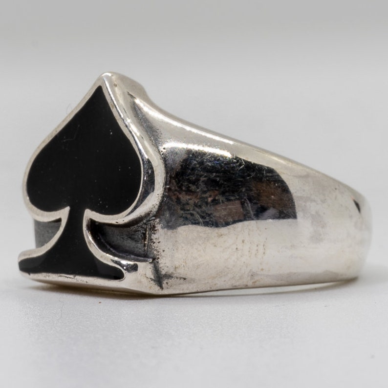 casino gamble Biker gambler Ace of Spades Signet Ring .925 solid sterling silver band Metal