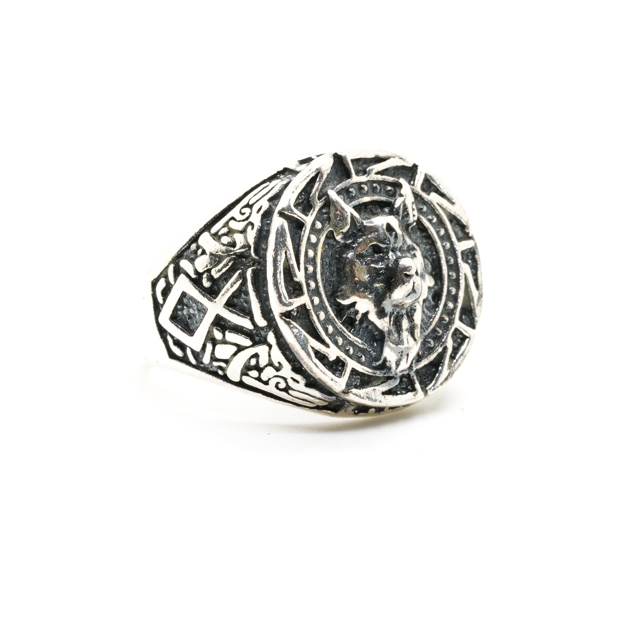 Wolf Head Signet Ring With Great Egyptian/aztec Detailing on the Sides ...