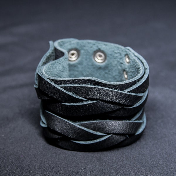 Real Soft Leather Wristband hand plaited with a magic plait Wrist Cuff, Bracelet, Arm Protector, Larp, Viking Celtic Biker