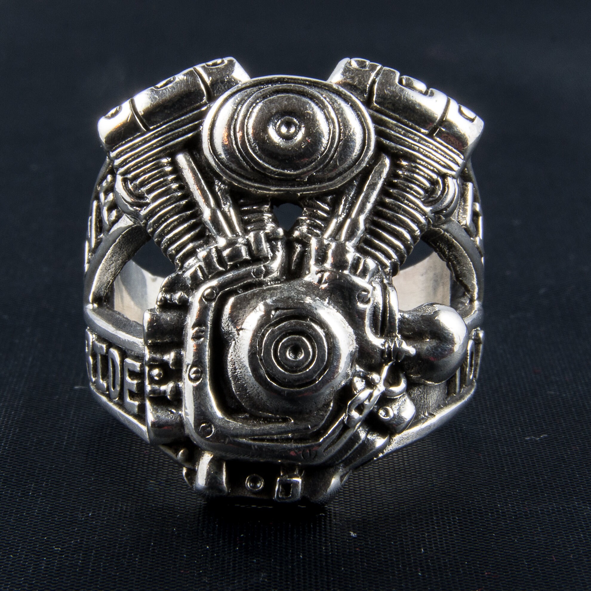Engine Block, Live to Ride Ring .925 Solid Sterling Silver