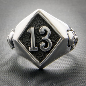 Diamond 13 Skull & Crossbones Ring .925 solid sterling silver Metal, Biker, Pagan, Gothic