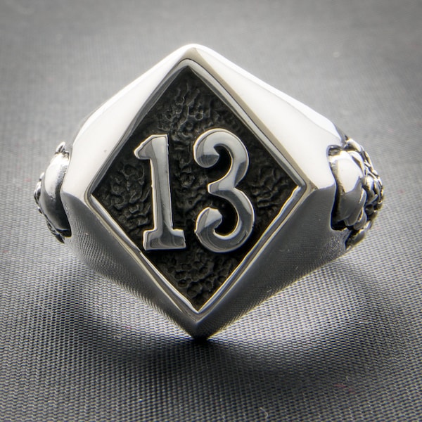 Bague tête de mort et os croisés avec diamant 13, argent sterling massif 925 Métal, motard, païen, gothique