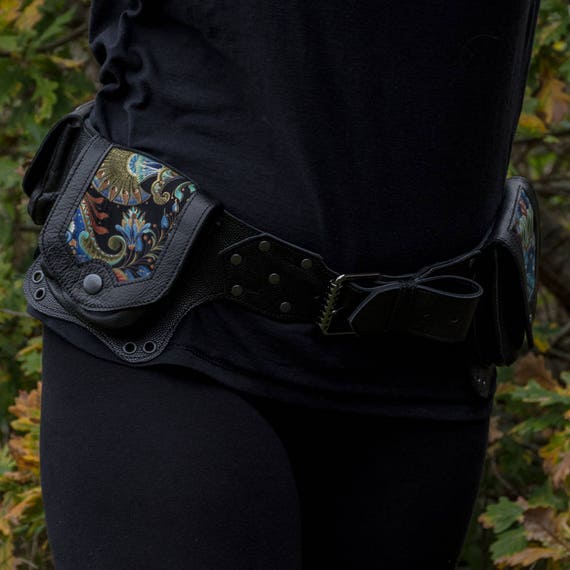 Leather Utility Pouch Belt Peacock Mandala Fan Handmade Hip  display picture 1