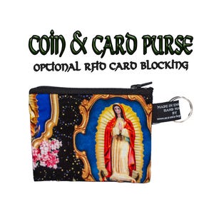 Beautiful depictions of the virgin Mary in floral frames ~ Handmade  Purse 100% Cotton great for cash & cards gift idea OPTIONAL RFID INSERT