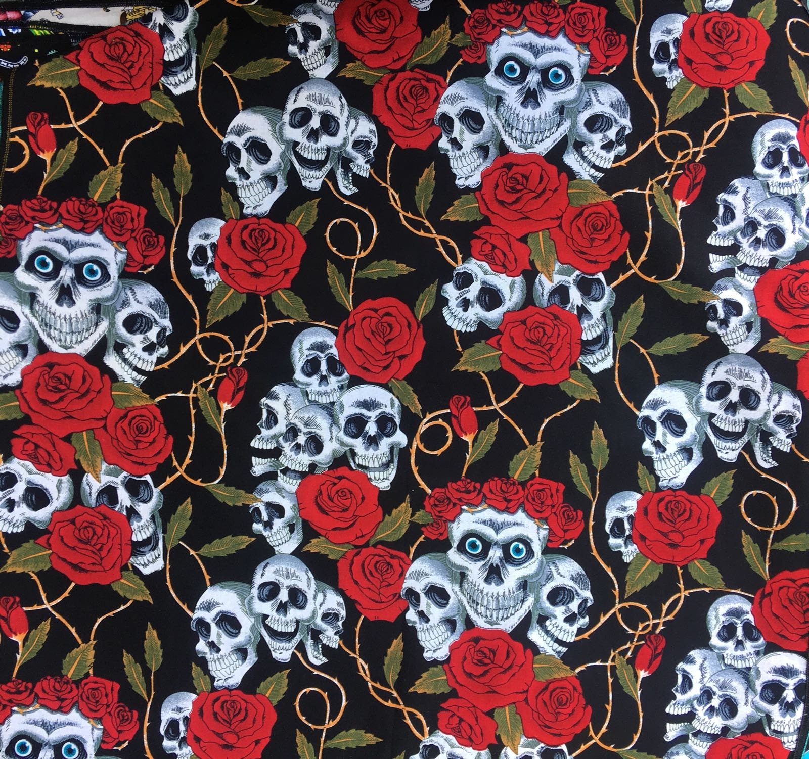 Day of the Dead Skulls and Red Roses Designer Square Bandana