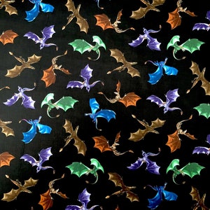 Flying Dragons in colour in our fabric made by Timeless Treasures 100% Cotton perfect for making clothing, costumes and accessories image 1