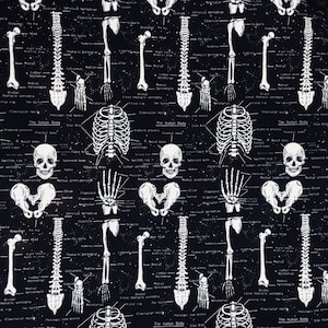 Glow In The Dark Skeleton Anatomy 100% Cotton Timeless Treasures Fabric Material perfect for face masks