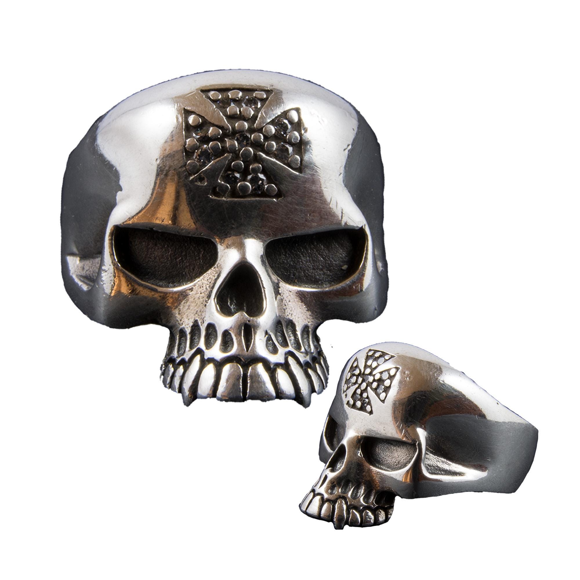 Skull Ring .925 Solid Sterling Silver Iron Cross, Schwartz Metal