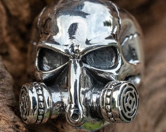 Anello Teschio Maschera Antigas Oceania Legends – Argento Sterling 925, Fatto A Mano In Inghilterra