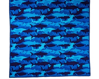 Superbe bandana Shark Designer également porté comme bandeau, idéal pour la chimio, Hammerhead Great White, etc. David Textiles Tissu 100 % coton