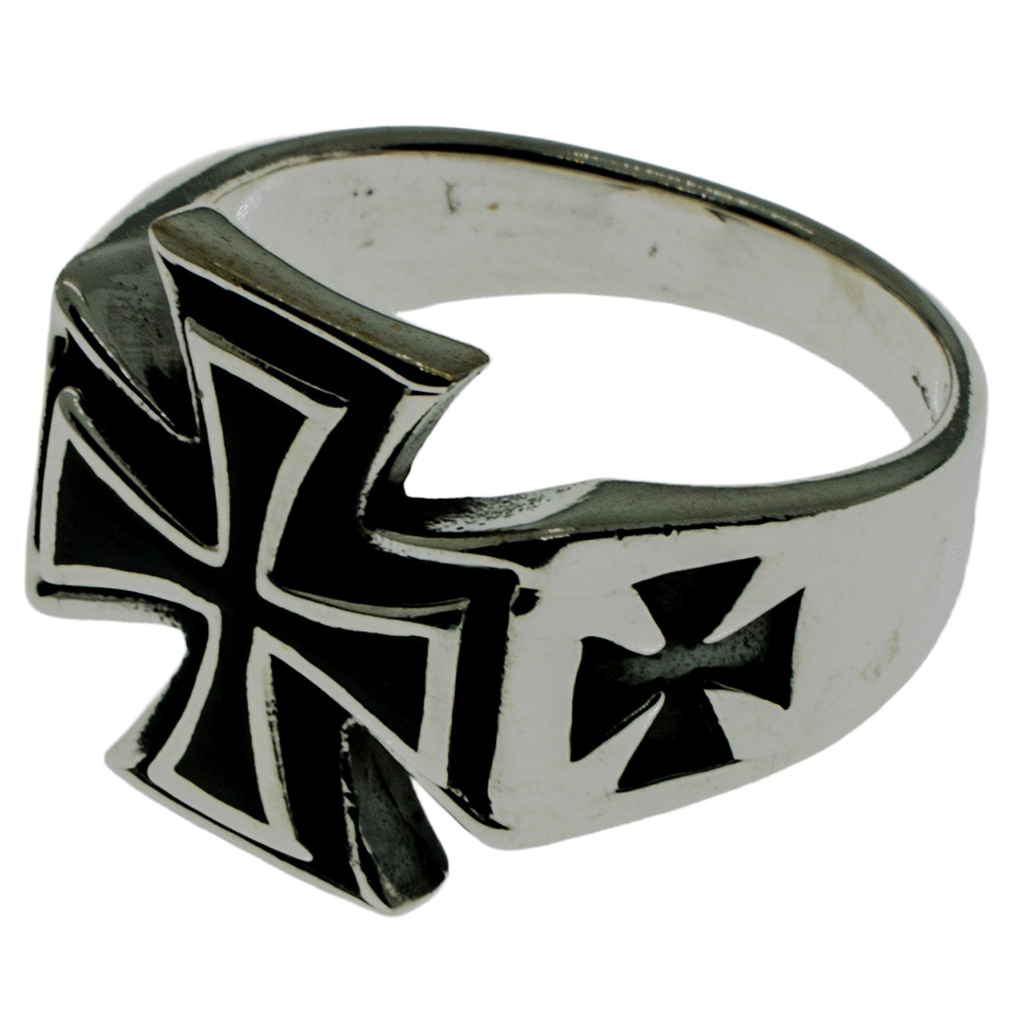 Iron Cross Ring .925 Solid Sterling Silver & Enamel Metal, Biker