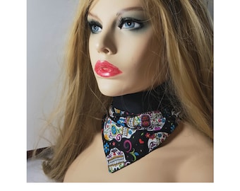 Gorgeous Candy Sugar Skull Day of the Dead Printed Tied Bandana 100% Cotton Neckerchief  scarf cowboy biker neck wrist gangster gift dog bib