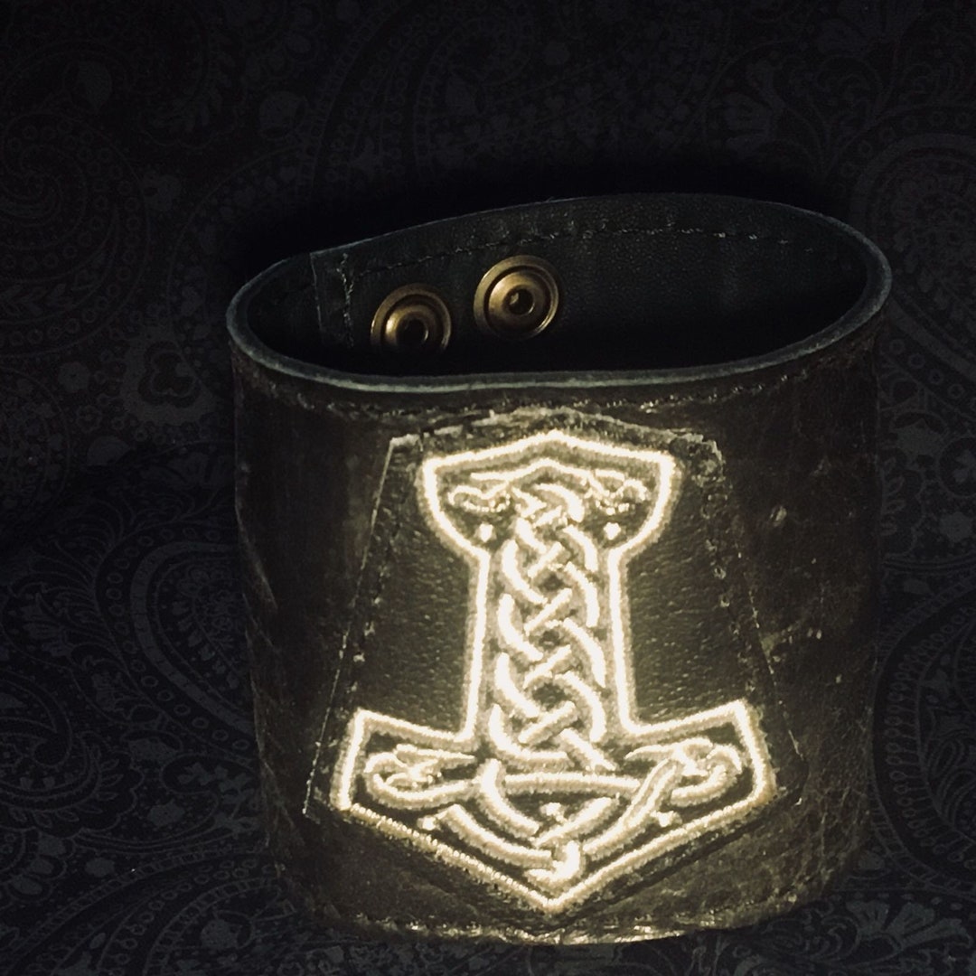 Wide Real Leather Thor's Hammer Wrist Cuff Protector Etsy