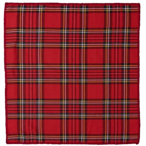 Traditional Red Stewart tartan Approximately 21" x 21" square bandana Handmade from polyester fabric.  You can wear it to cover your entire head, as a thin band, or as a wrist wrap.  May even fit your dog